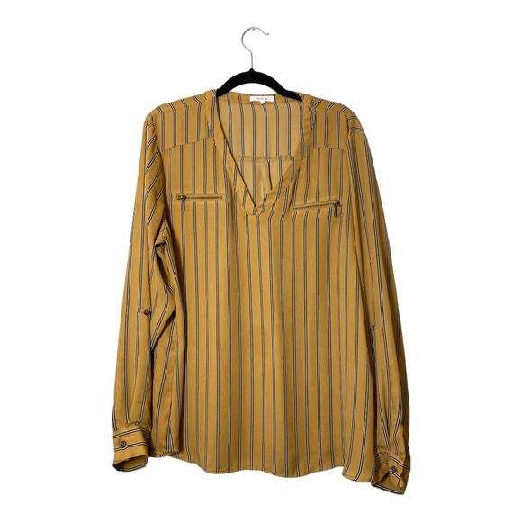 Maurices Goldenrod yellow Blouse Long Sleeve Top Striped XL Zipper Roll Tab - Picture 1 of 6